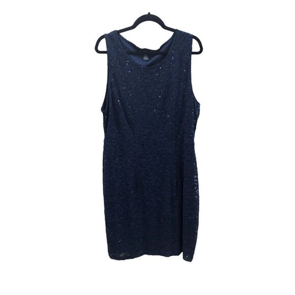 Candalite Womens Blue Sequins Sleeveless Lace Shift Sheath Dress Size 2X - Picture 1 of 3